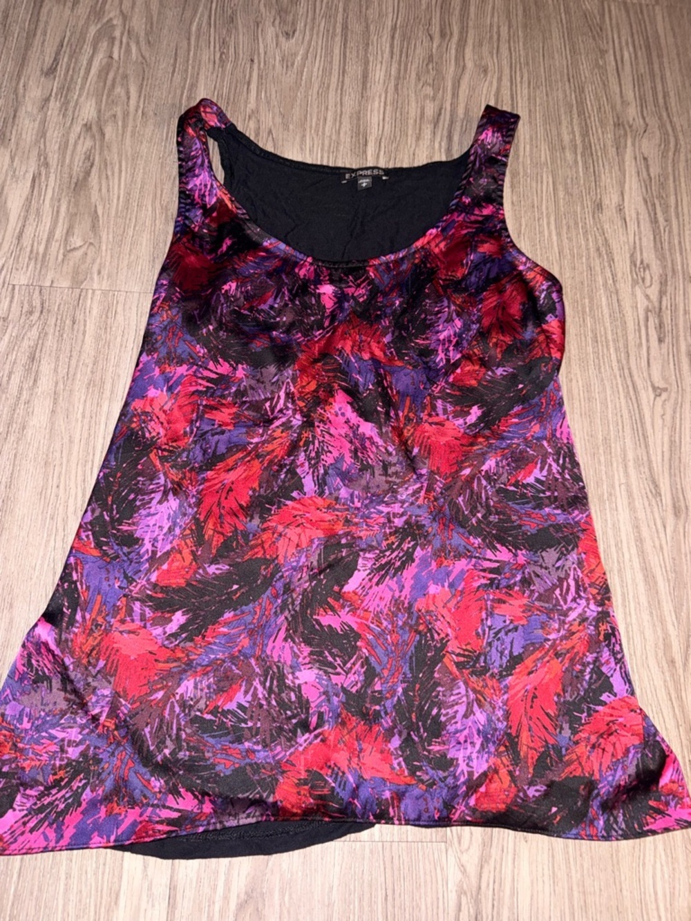 Express Black Scoop Neck Tank with Multi-Colored Hem